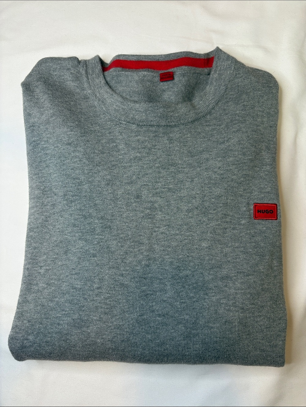 HUGO by Hugo Boss Men's San Cassius-C1 Crewneck Sweater Heather Grey Red Logo